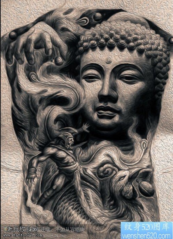 一款满背佛凤凰孙悟空纹身手稿图片