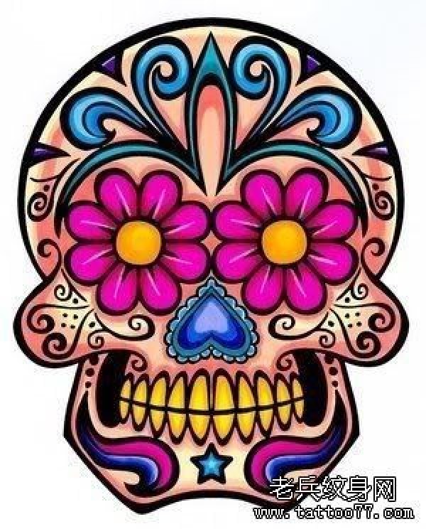 一组花骷髅纹身手稿图案