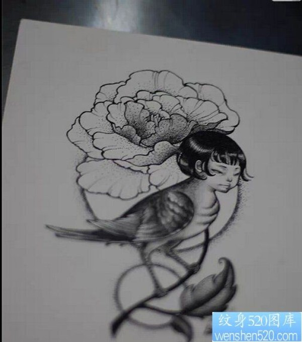 一款鸟人纹身手稿图案
