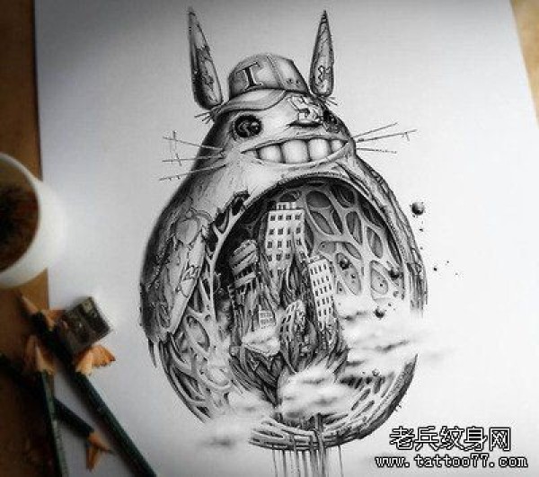 龙猫纹身手稿图案