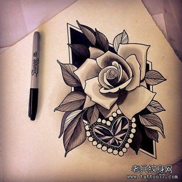 玫瑰花纹身手稿图案