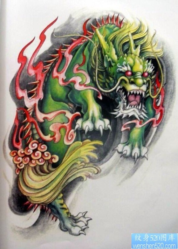 一组招财貔貅纹身手稿图案