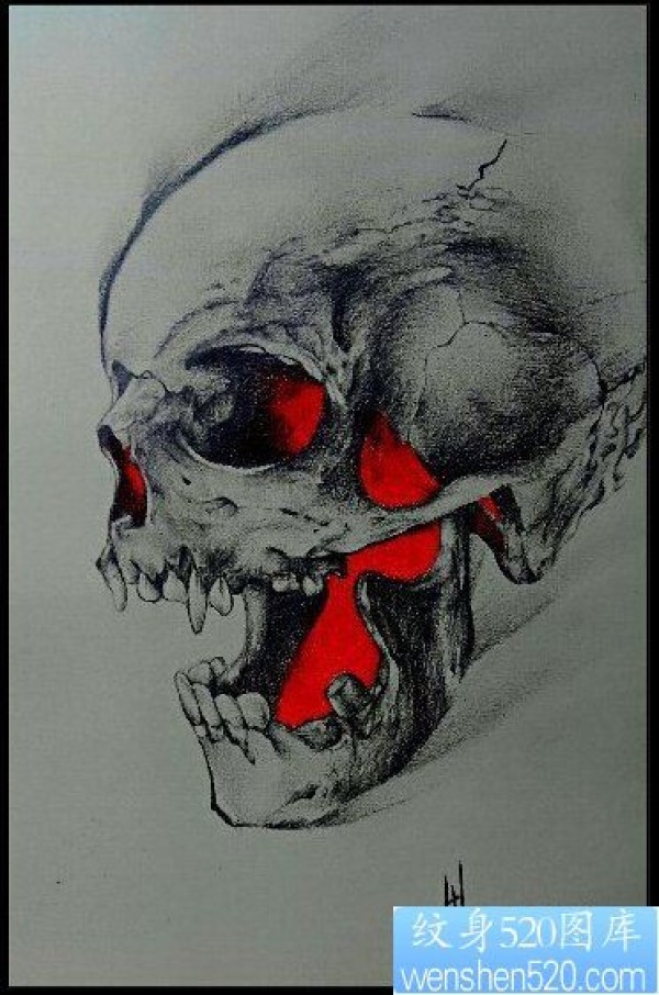 欧美素描骷髅纹身手稿图案