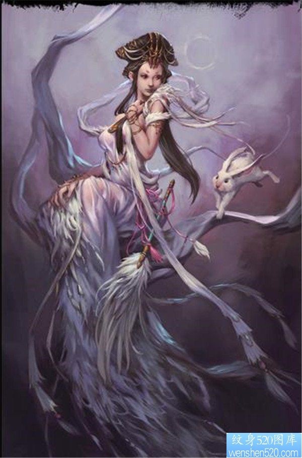 一款人物嫦娥纹身图案