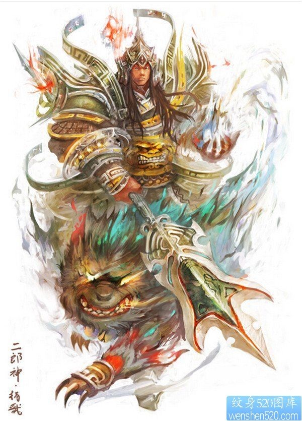 一幅二郎神纹身手稿图案