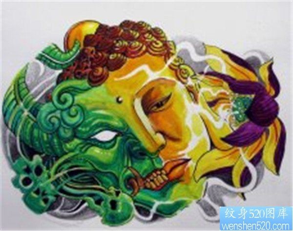 神与魔纹身手稿图案
