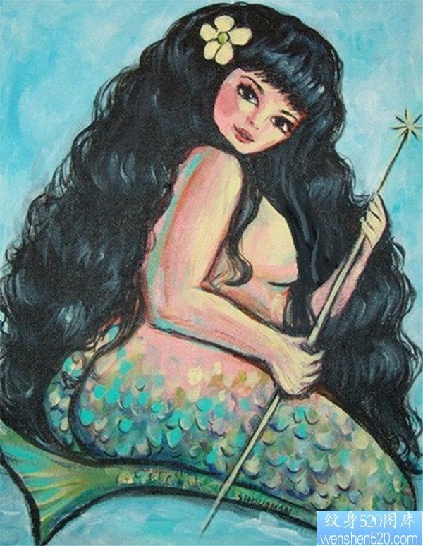人物美人鱼纹身作品