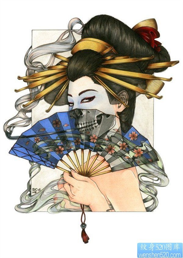 艺妓纹身手稿图案