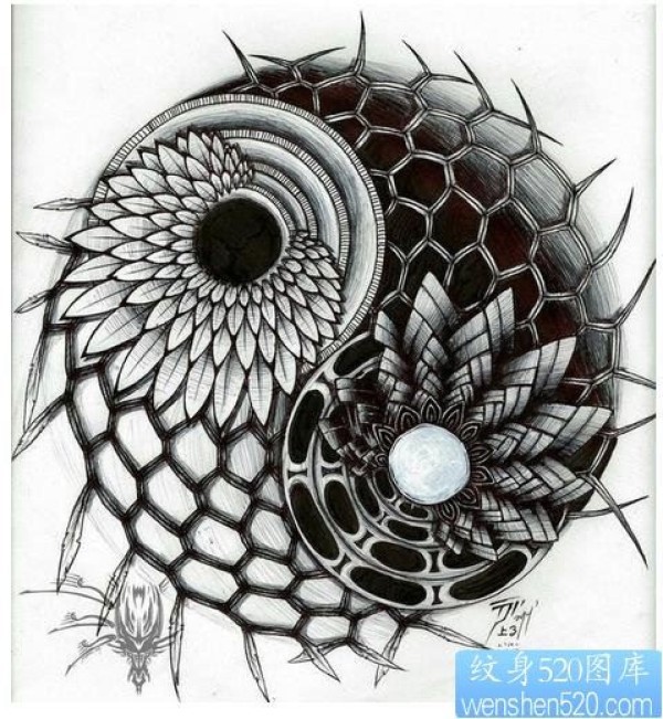 个性八卦纹身手稿作品