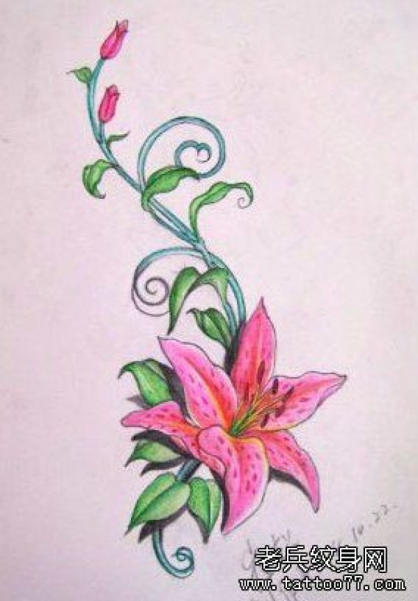 一幅花纹身手稿作品