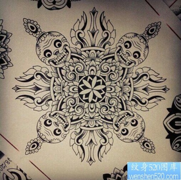纹身520图库推荐一幅个性潮流骷髅头纹身手稿图