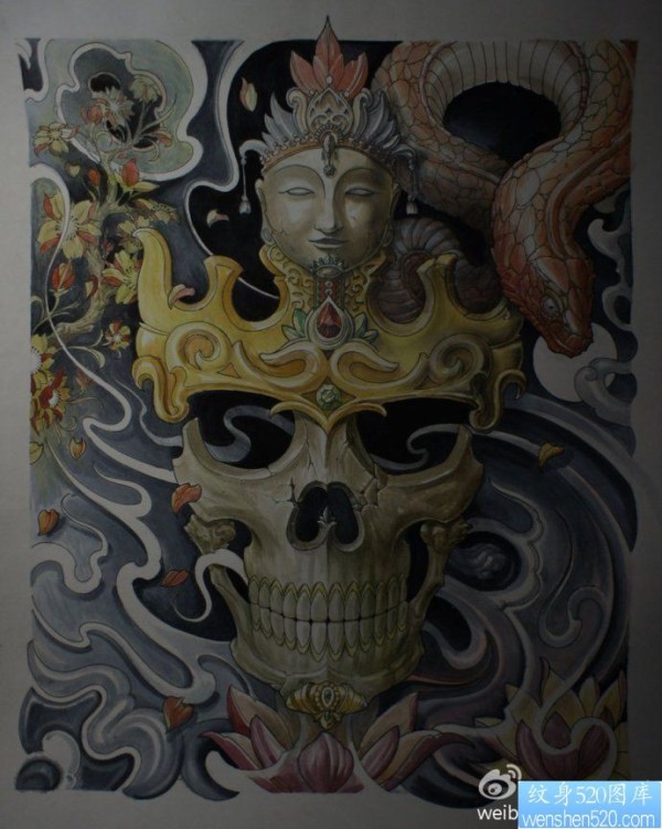 一幅适合做潮流彩色满背的纹身手稿图片