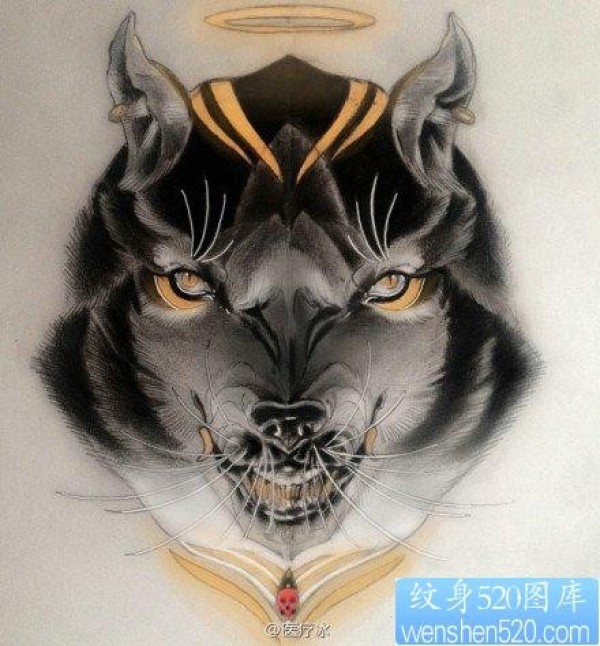 超帅很酷的狼头纹身手稿
