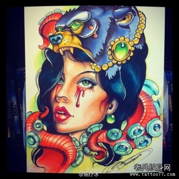 前卫漂亮的new school的美女纹身手稿