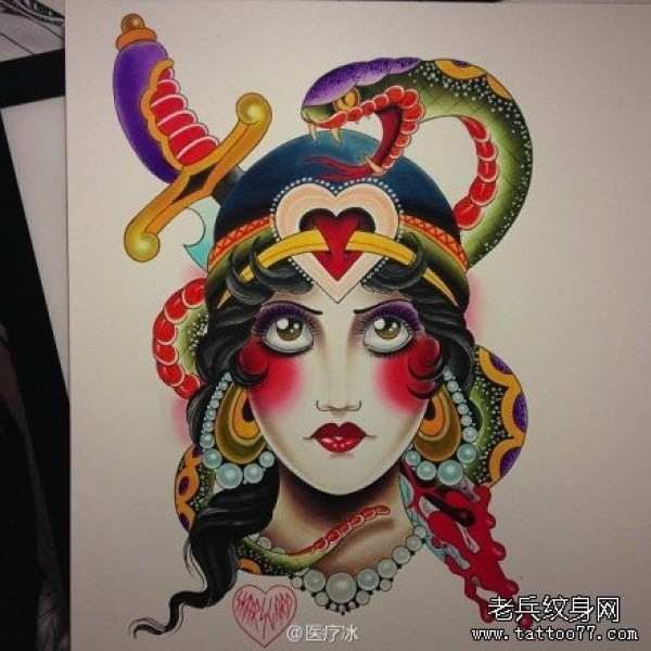 漂亮前卫的new school美女纹身手稿