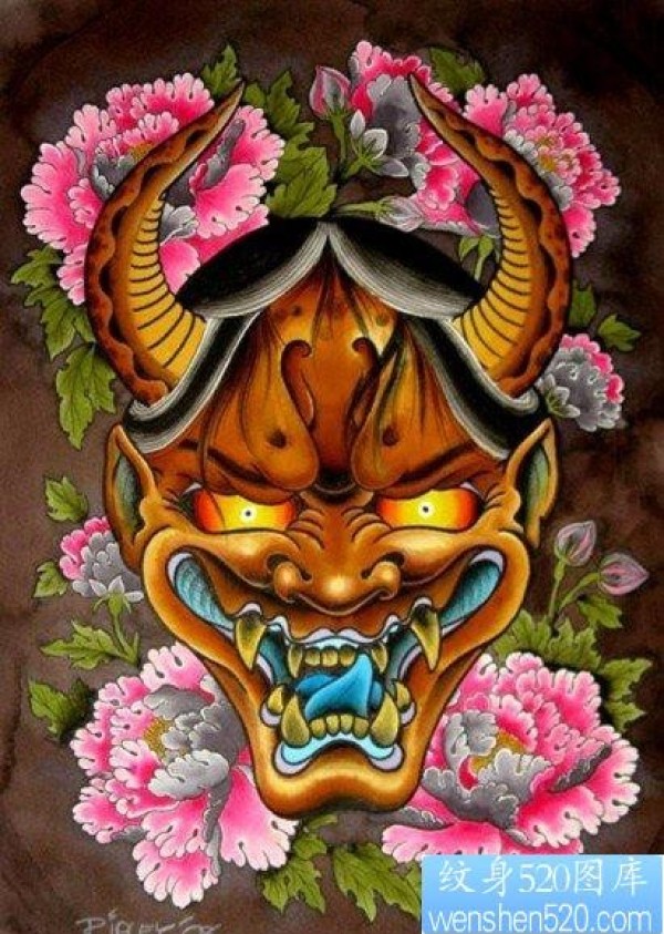 一张传统般若牡丹纹身手稿