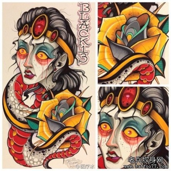 另类很酷的new school美女纹身手稿