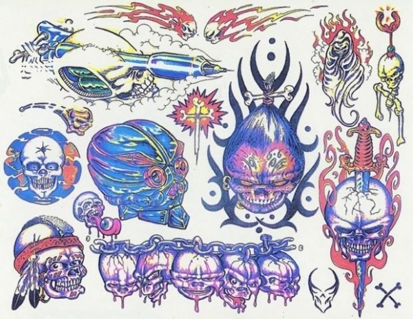 个性另类黑白骷髅头纹身手稿