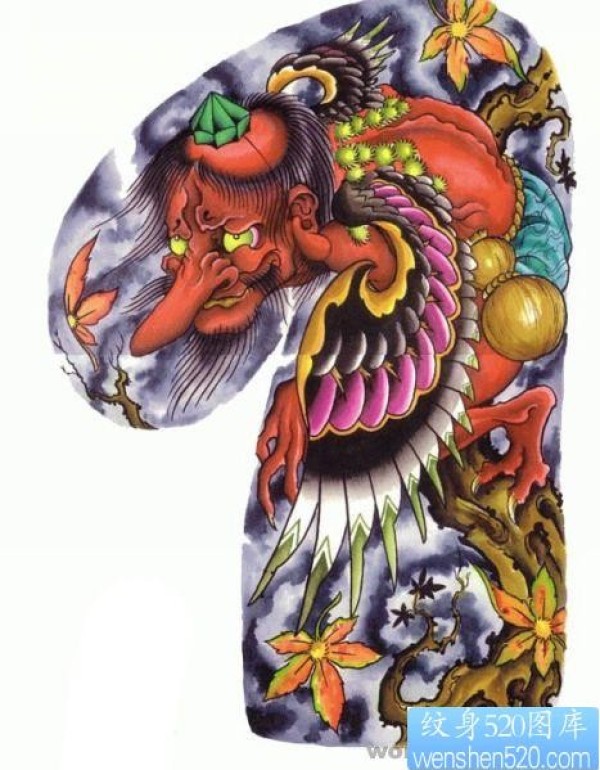 半胛纹身图片天狗展翅纹身手稿图片展示