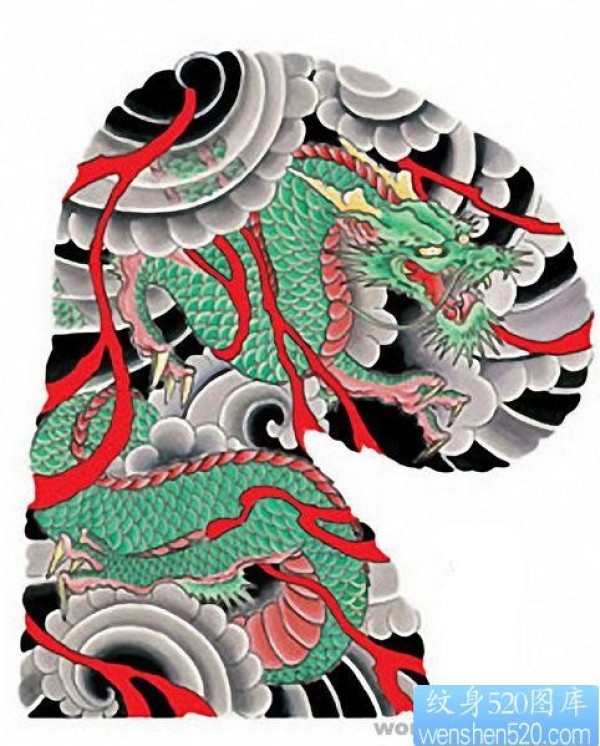 纹身bbs推荐一幅老日式传统半胛龙纹身图片手稿