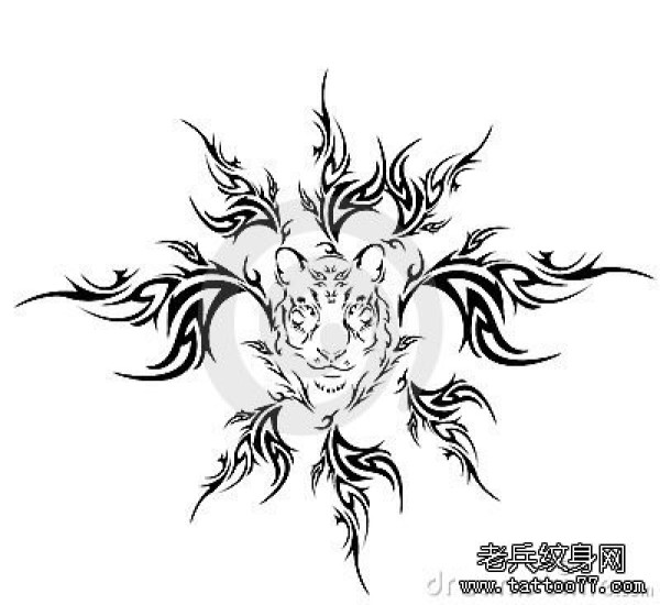 帅气的一幅图腾狮子纹身图片