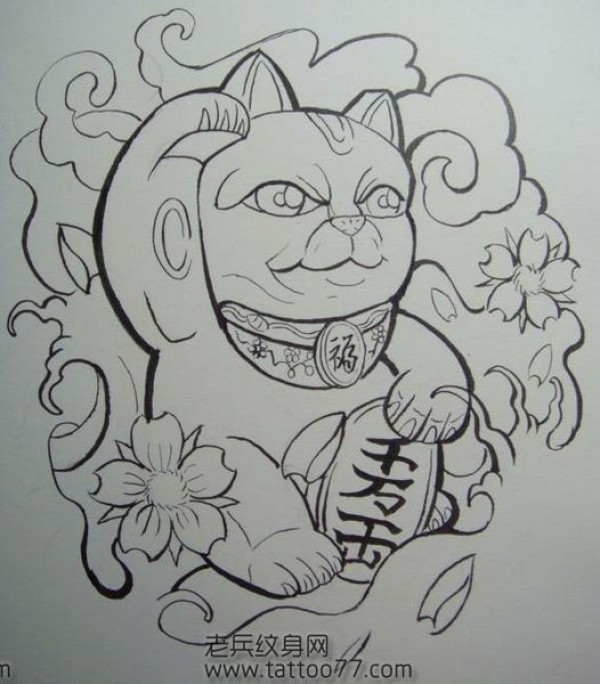 一款简单的招财猫纹身手稿