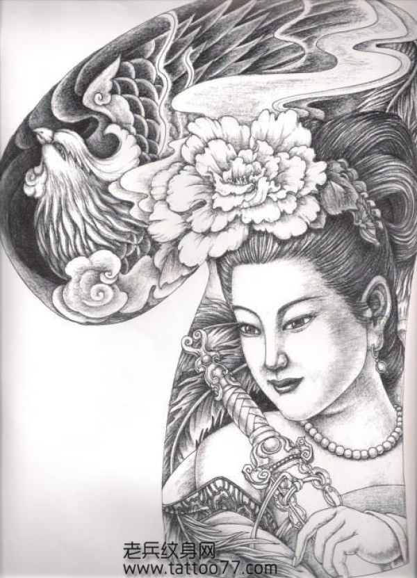 半胛纹身手稿半胛美女凤凰纹身手稿