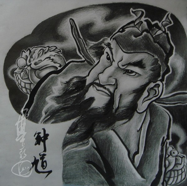浙江纹身手稿推荐之半胛钟馗纹身手稿图案图片
