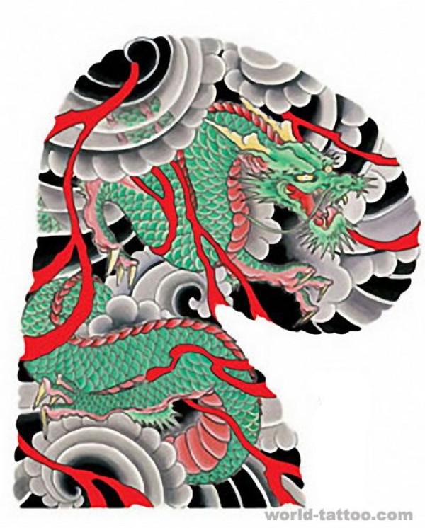 纹身bbs推荐一款老日式传统半胛龙纹身图案手稿