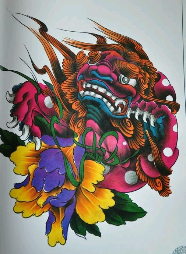 推荐一款时尚个性的唐狮纹身手稿