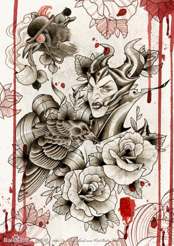 一款很酷经典的恶魔纹身手稿