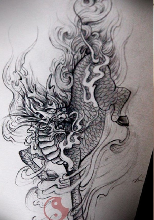 黑灰麒麟纹身手稿