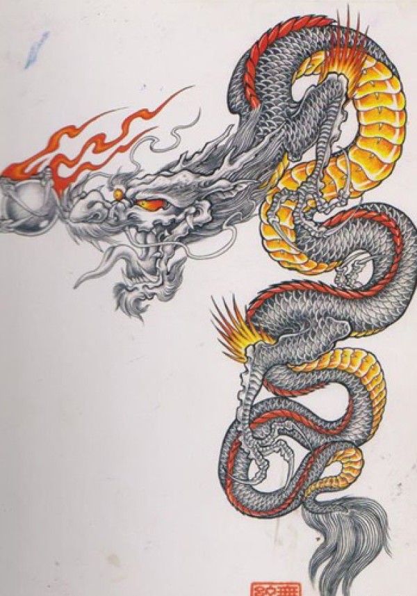 披肩龙纹身手稿