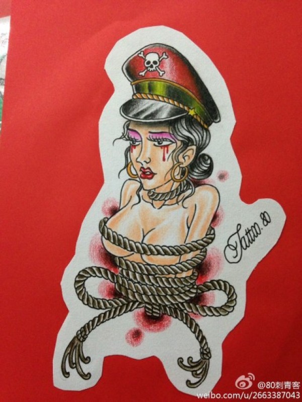 时尚漂亮的一款美女纹身手稿
