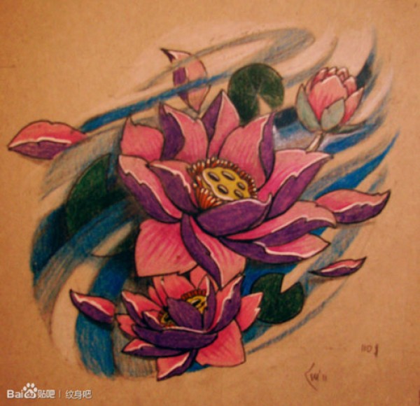 唯美经典的传统莲花纹身手稿