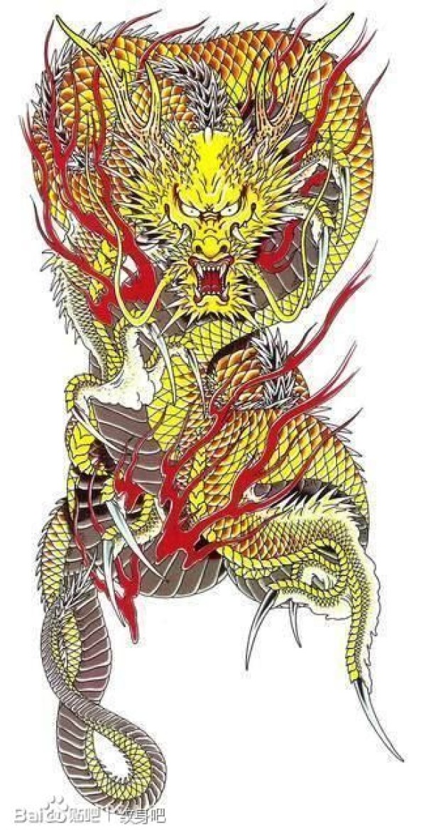 超酷霸气的传统满背龙纹身手稿