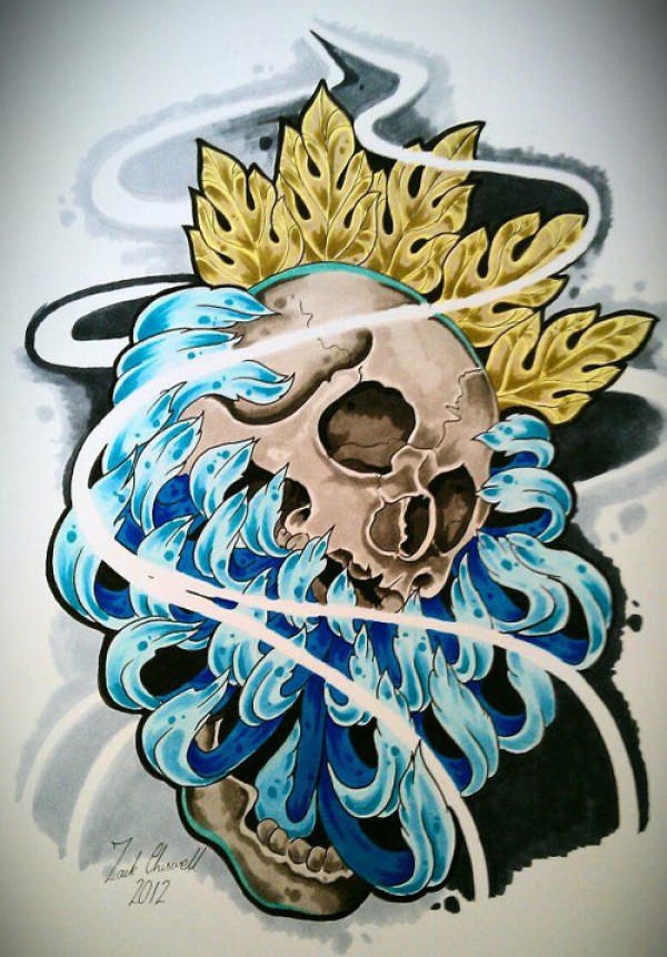 潮流经典的一款骷髅纹身手稿