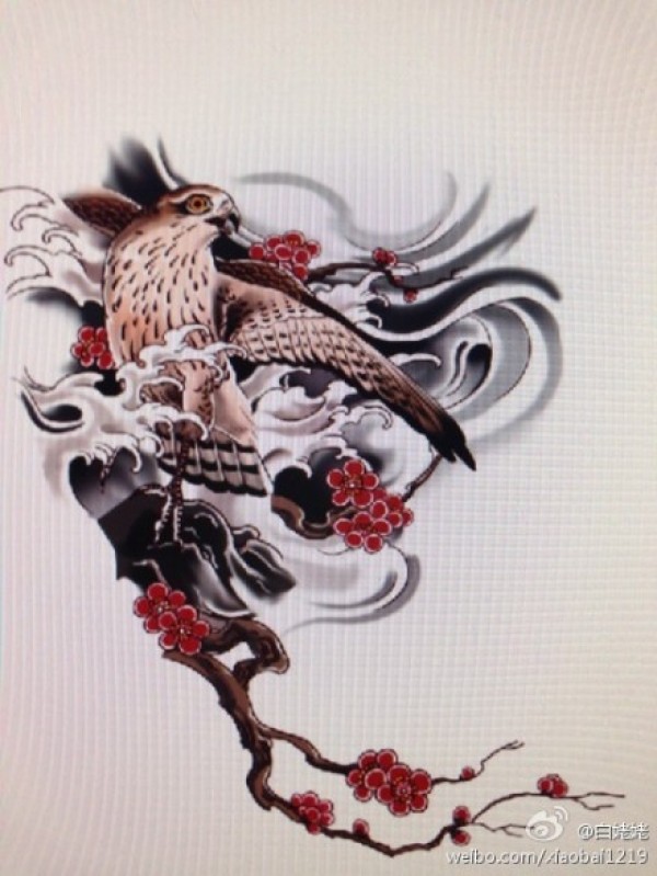 一款很酷帅气的雀鹰纹身手稿