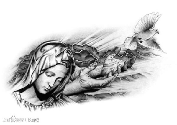 一款潮流经典的圣母纹身手稿