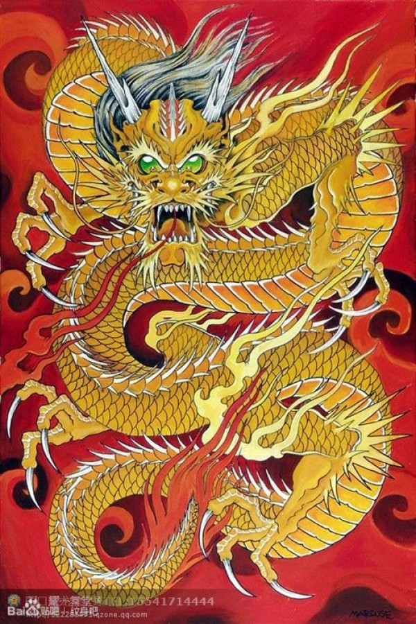 霸气经典的一款传统满背龙纹身手稿