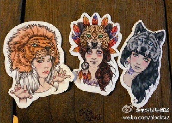 一组漂亮的部落美女纹身图案