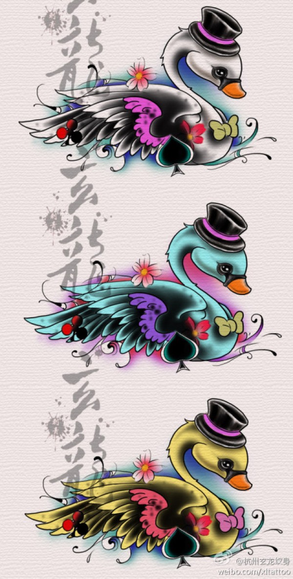 一款潮流时尚的小天鹅纹身手稿