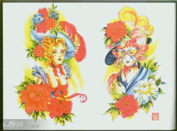 一组漂亮潮流的欧美美女纹身手稿