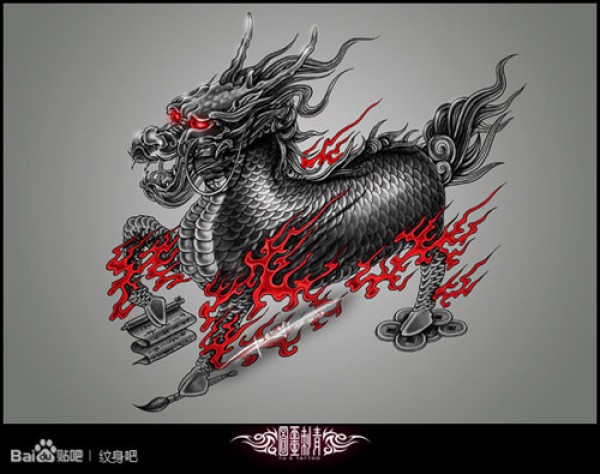超酷经典的一款麒麟纹身手稿