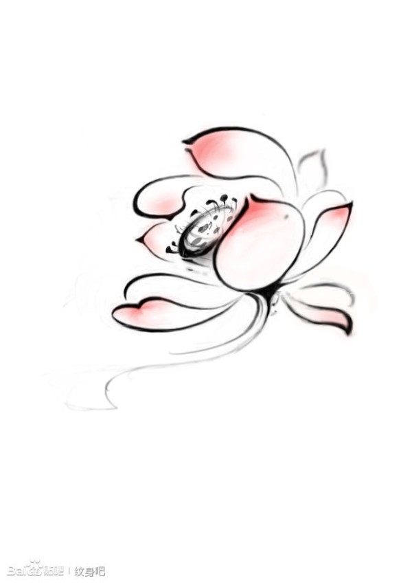 时尚精美的一款水墨莲花纹身手稿