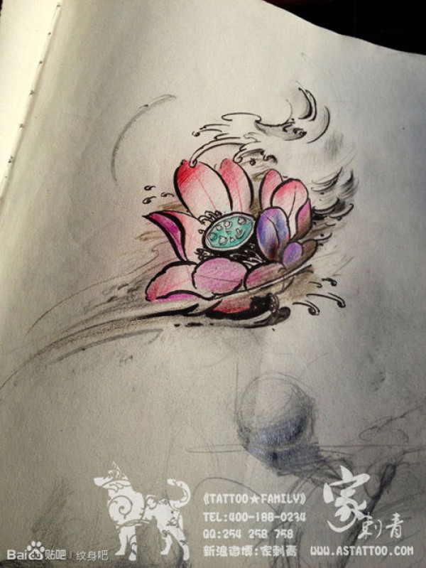 一款时尚精美莲花纹身手稿