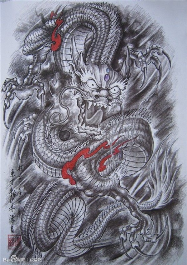 男人比较喜欢的满背龙纹身手稿