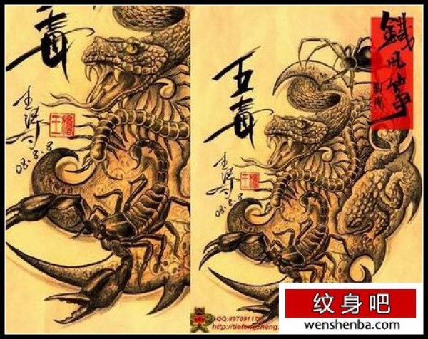 猛蛇与蝎子纹身手稿