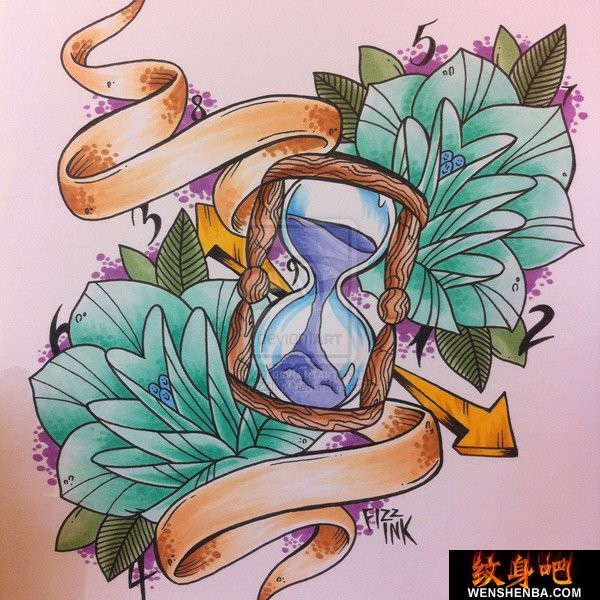 沙漏玫瑰纹身手稿