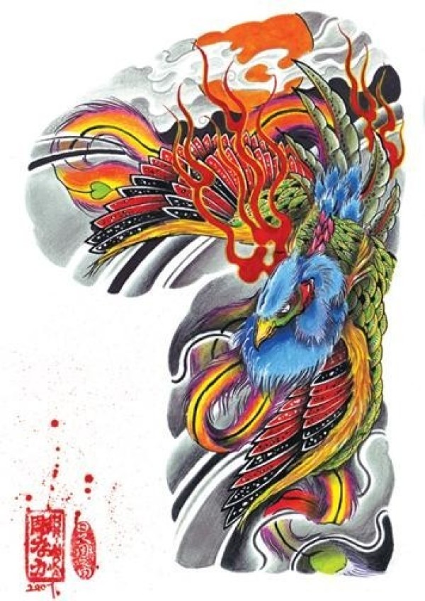彩色凤凰半胛手稿